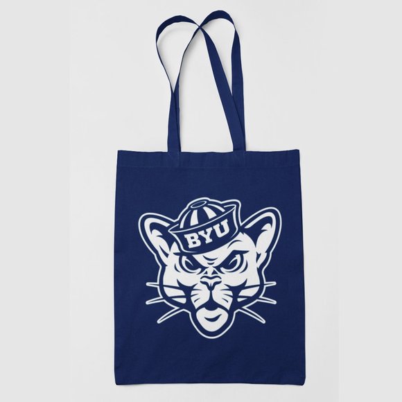 NEW BYU Brigham Young Cougars Mascot Canvas Medium Tote Bag NAVY - Picture 1 of 2